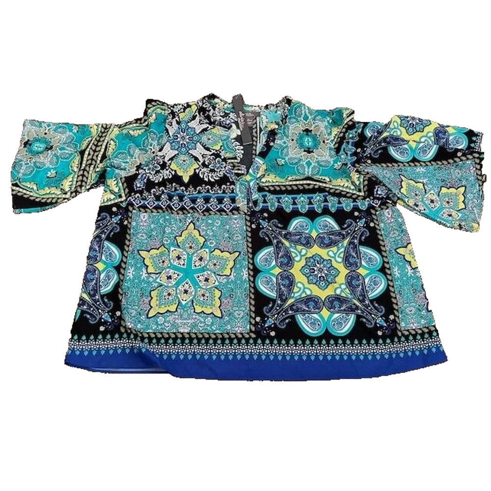 NWT Olivia & Martin Floral Blouse Short Sleeve V-Neck Multicolor Plus Size‎ 2X